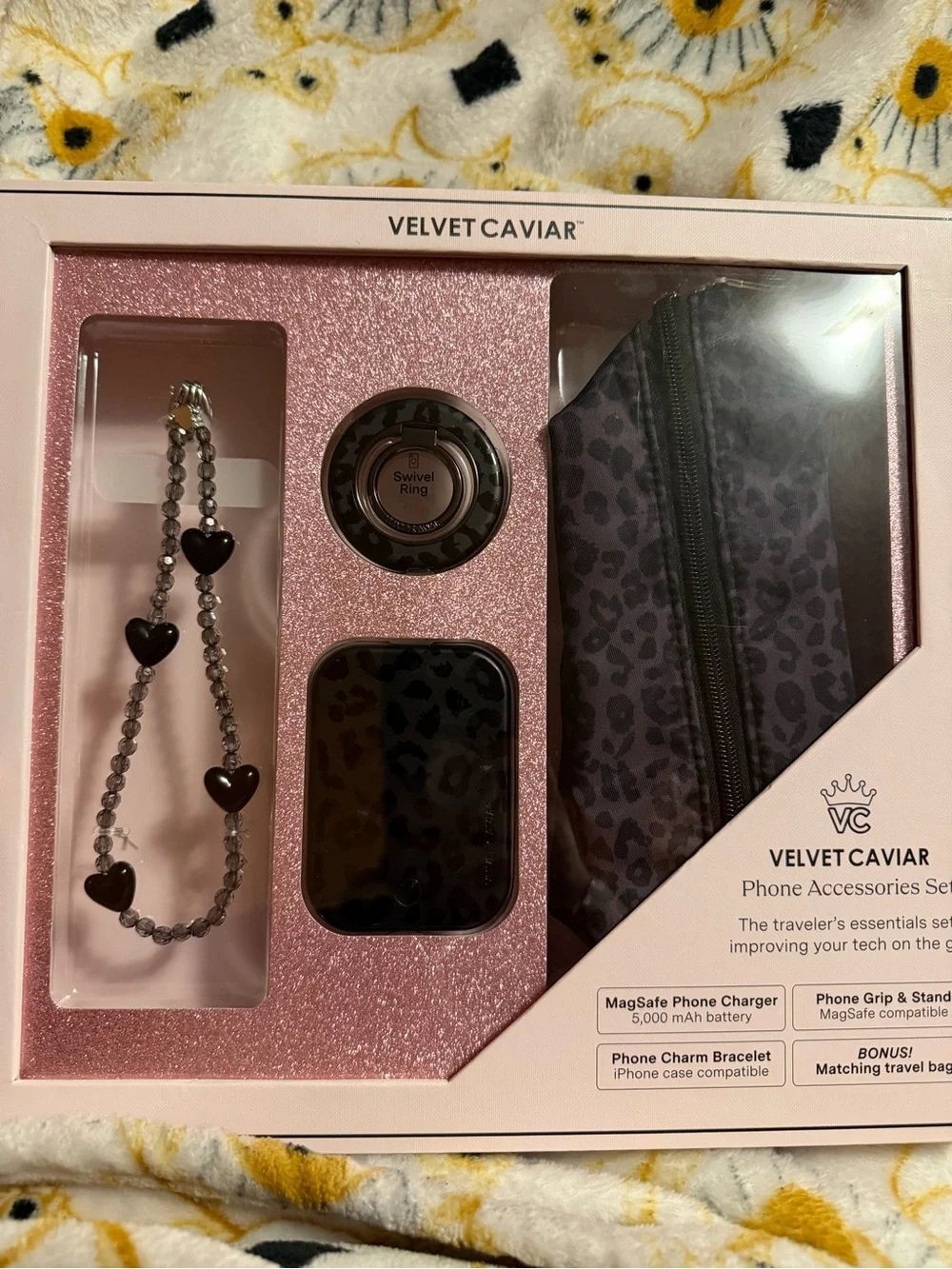 Velvet Caviar Black & Gray Leopard Phone Accessories Set
